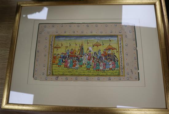 Indian School, three gouaches, Courtiers and a procession, largest 18 x 30cm